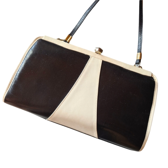 VINTAGE Unique Black & Ivory Geo Style Crossbody Shoulder Bag Handbag - Picture 3 of 11